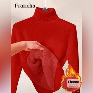 Red Turtleneck Fleece Sweater